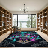 Multi-color and Patterns Neon Cyberpunk Cityscape Area Rug