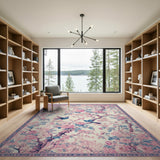 Pink Cherry Blossom Blue Bird Floral Area Rug