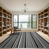 Black and White Bold Black White Barcode Stripe Area Rug