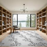 Grey Vine Floral Sketch Area Rug