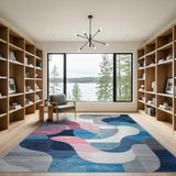 Modern Abstract Blue Pink Grey Wave Area Rug