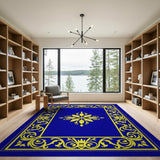 Royal Blue Gold Ornate Medallion Area Rug