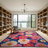 Vibrant Pink White Peony Floral Area Rug