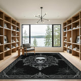 Black White Skull Ornate Area Rug