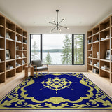 Royal Navy Blue Gold Ornate Area Rug