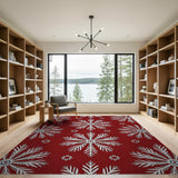 Red Festive Red Snowflake Geometric Area Rug
