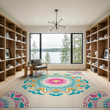 Boho Chic Vibrant Pink Mandala Floral Area Rug