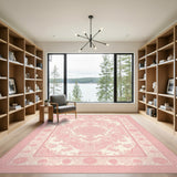 Pink Traditional Persian Pink Persian Floral Medallion Area Rug