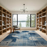 Distressed Navy Blue Abstract Area Rug