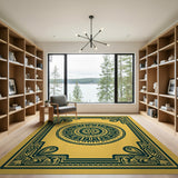 Teal Mandala Golden Yellow Area Rug