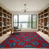 Vibrant Red Tribal Leaf and Dot Pattern Area Rug
