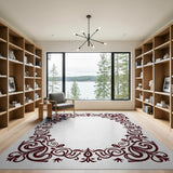 Ornate Red Floral Frame Area Rug