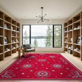 Festive Red Snowflake Holly Border Rug