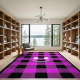 Playful Pink Plaid Smiley Face Area Rug