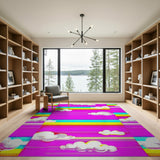 Playful Rainbow Clouds Striped Area Rug