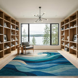 Blue and Teal Teal Ocean Waves Coastal Area Rug
