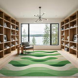 Layered Green Waves Geometric Area Rug