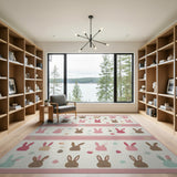 Playful Pink Bunny Kids Area Rug
