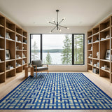 Blue and Teal Blue Maze Labyrinth Geometric Area Rug