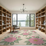 Floral Vintage Pink Pink Roses Floral Vintage Area Rug