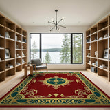 Regal Red Medallion Rug with Gold Baroque Border