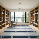 Blue and Teal Navy Striped Starfish Coastal Area Rug