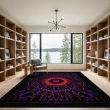 Vibrant Red Purple Mandala Geometric Area Rug