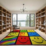 Colorful Smiley Faces Grid Area Rug