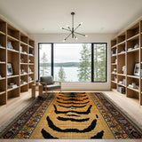 Tiger Stripe Runner Rug with Ornate Tribal Borders