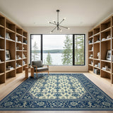 Traditional Persian Navy Blue Ivory Traditional Persian Area Rug