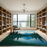 Serene Mountain Lake Reflection Area Rug