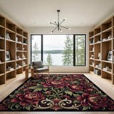 Opulent Red Peony Floral Area Rug