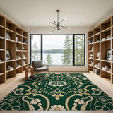 Elegant Emerald Green Floral Scroll Rug