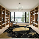 ODIKA Modern Black and Gold Abstract Washable Area Rug - Non-Slip Low Pile Geometric Carpet
