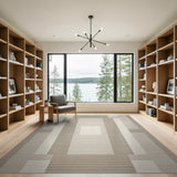 Beige Geometric Grid Area Rug with White Blocks