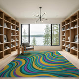 Vibrant Swirling Waves Abstract Area Rug