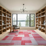 Bold Red Geometric Block Area Rug
