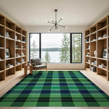 Vibrant Green Navy Plaid Check Area Rug
