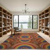 Multi-color and Patterns Rainbow Compass Multi-Color Area Rug