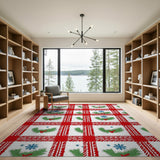 Festive Red Plaid Holly Snowflake Area Rug