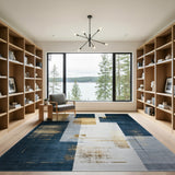 Gold Block Navy Geometric Modern Area Rug