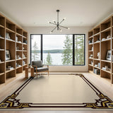 Gold Ornate Geometric Border Area Rug