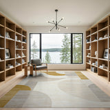 Gold Beige Abstract Geometric Area Rug