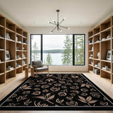 Black Coral Leaf Silhouette Area Rug