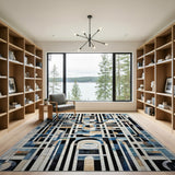 Modern Blue Geometric Arch Area Rug