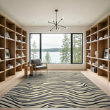 Beige Black Wavy Lines Area Rug