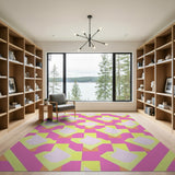 Vibrant Pink Yellow Geometric Diamond Area Rug