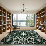 Ornate Evergreen Tree Floral Area Rug