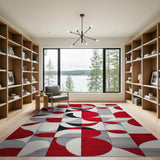 Bold Red Oval Geometric Modern Area Rug