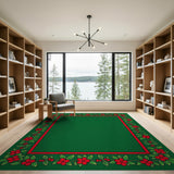 Green Area Rug with Red Holly Berry Border